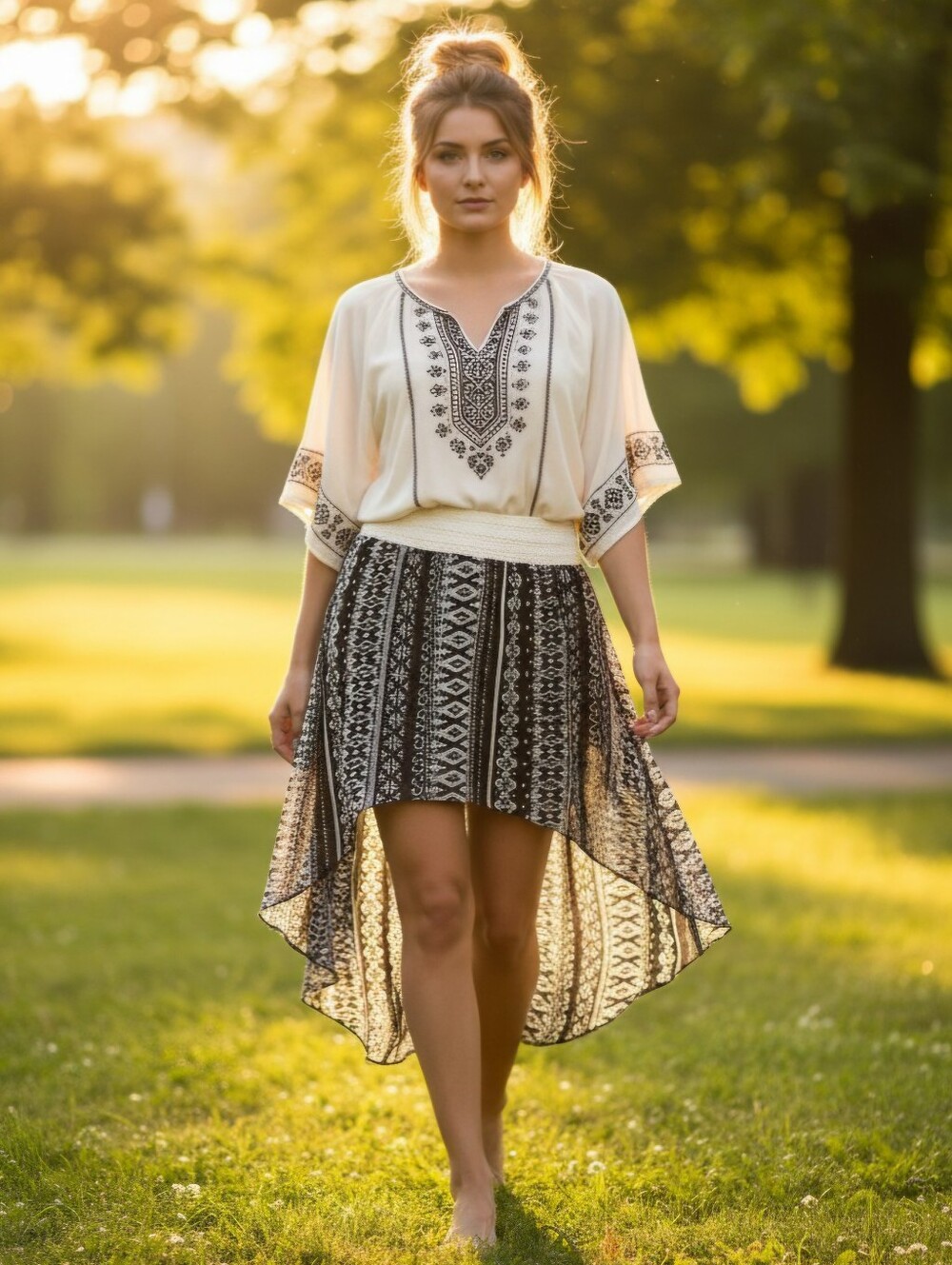 Beautees Boho Tribal Print High-Low Skirt